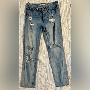 Free People Destroyed Crochet Patchwork Boyfriend Jeans Button Fly
